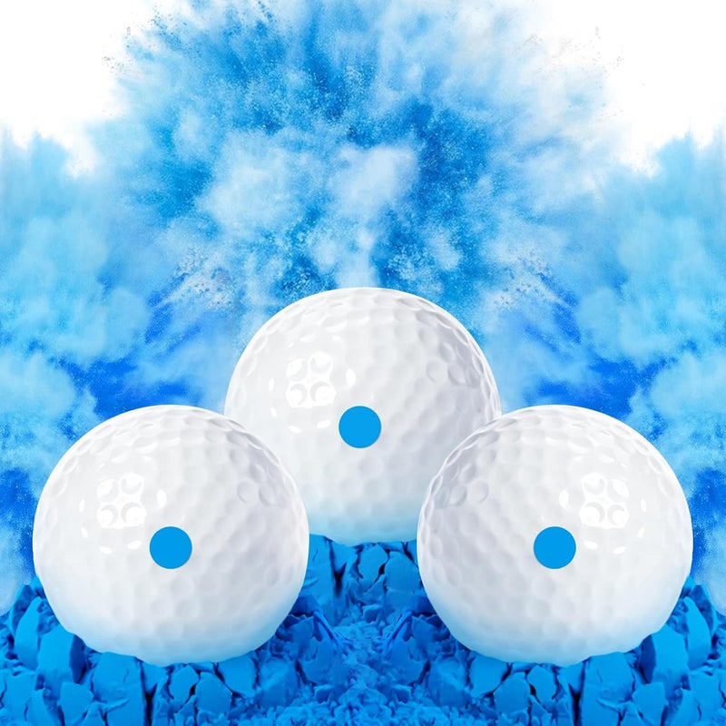 THIODOON 3 Pack Exploding Balls for Golf Party Gender Reveal Prank Funny Joke for Golfers - 3 Piece Set (3 White/Blue & Pink & White) - Image 1